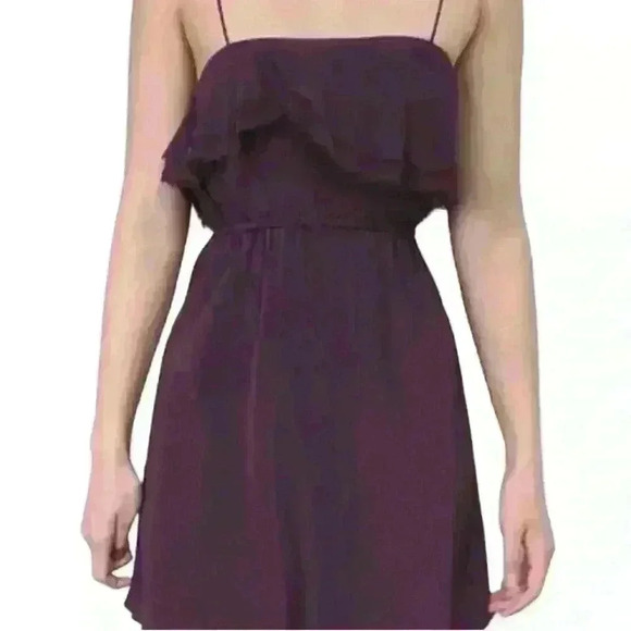 Aritzia Wilfred 100% Silk Mini Slip Dress Thin Straps Eggplant Sz Small EUC - Picture 1 of 13